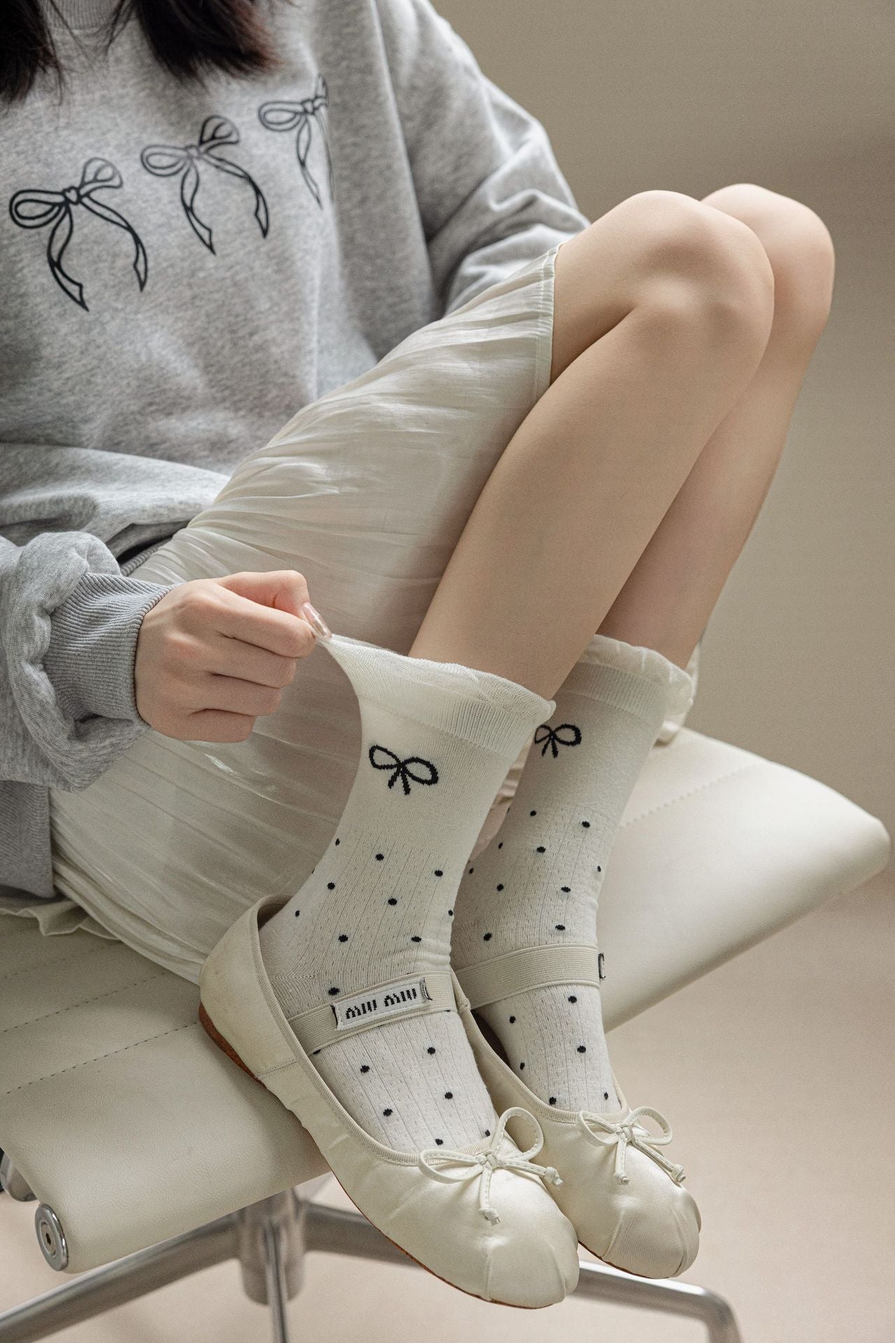 Balletcore Bow Crew Socks for Women | Breathable Summer Socks