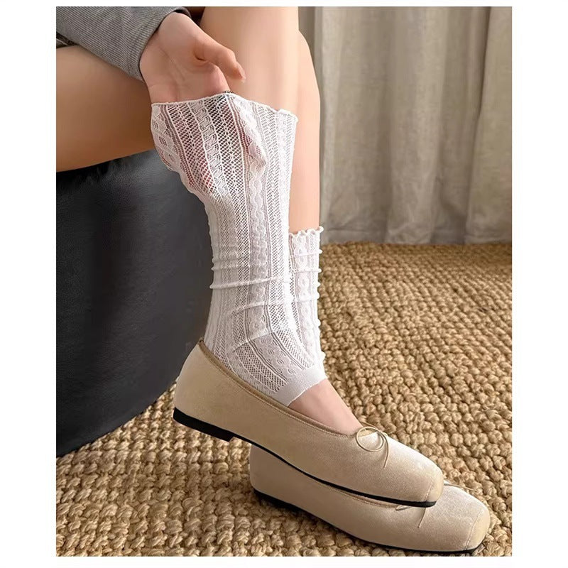 Lace Trim Calf Crew Socks | Balletcore Slouch Socks for Women
