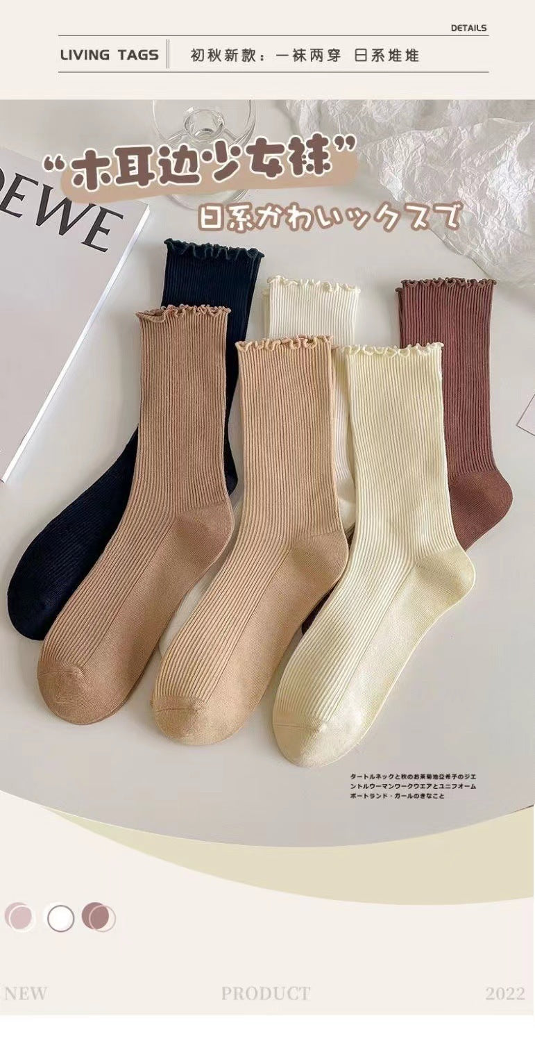 Ruffled Crew Socks for Women | Vintage Cotton Mid-Calf Socks