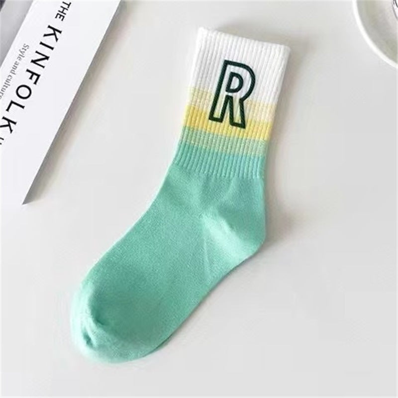 Gradient R Logo Crew Socks | Breathable Athletic Socks for Women