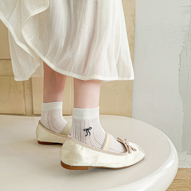 Ballet Bow Ankle Socks | Breathable Mesh Summer Women's Socks