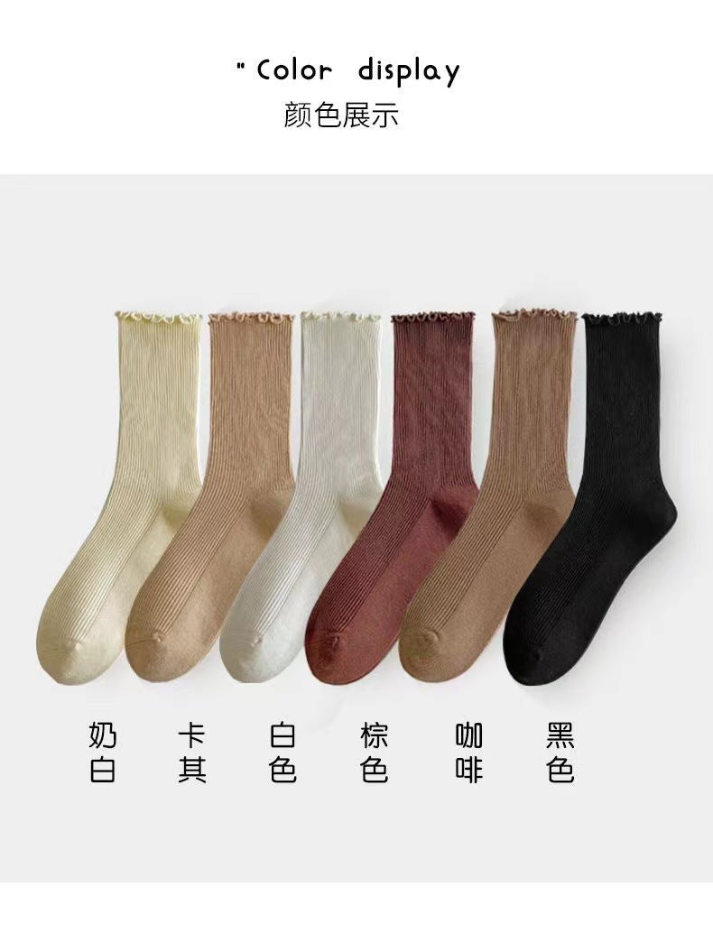 Ruffled Crew Socks for Women | Vintage Cotton Mid-Calf Socks
