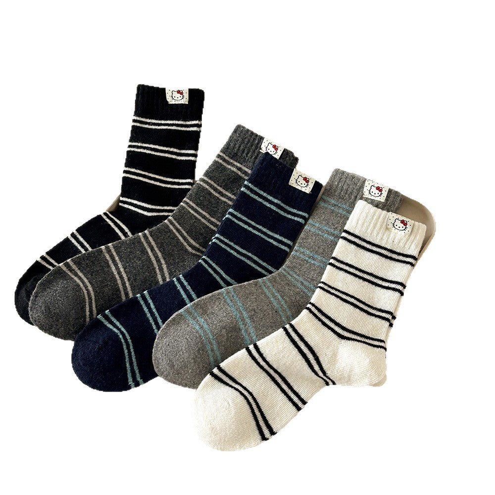Cozy Wool Striped Crew Socks | Warm Winter Socks for Women