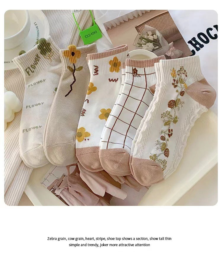 Cute Floral Ankle Socks for Women | Breathable Spring Summer Socks