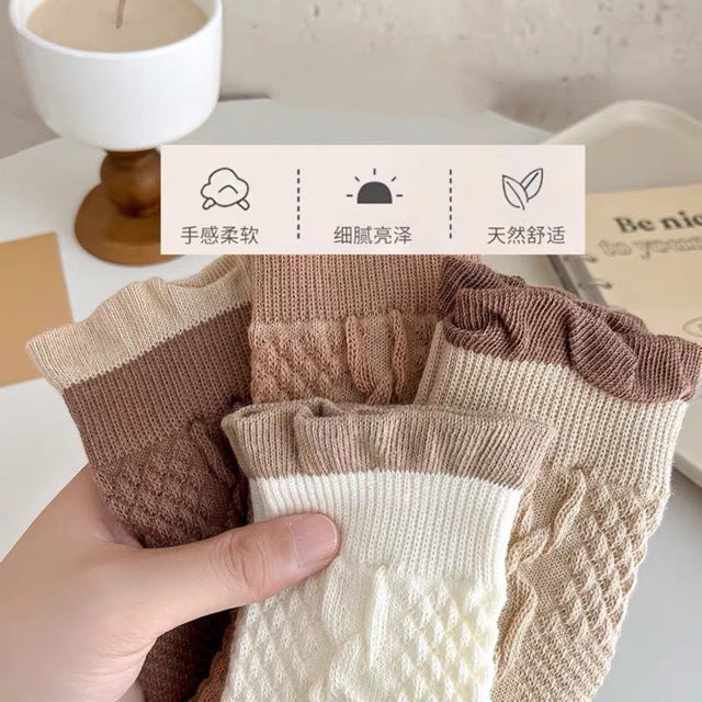 Cable Knit Crew Socks for Women | Breathable Ruffle Trim Cozy Socks