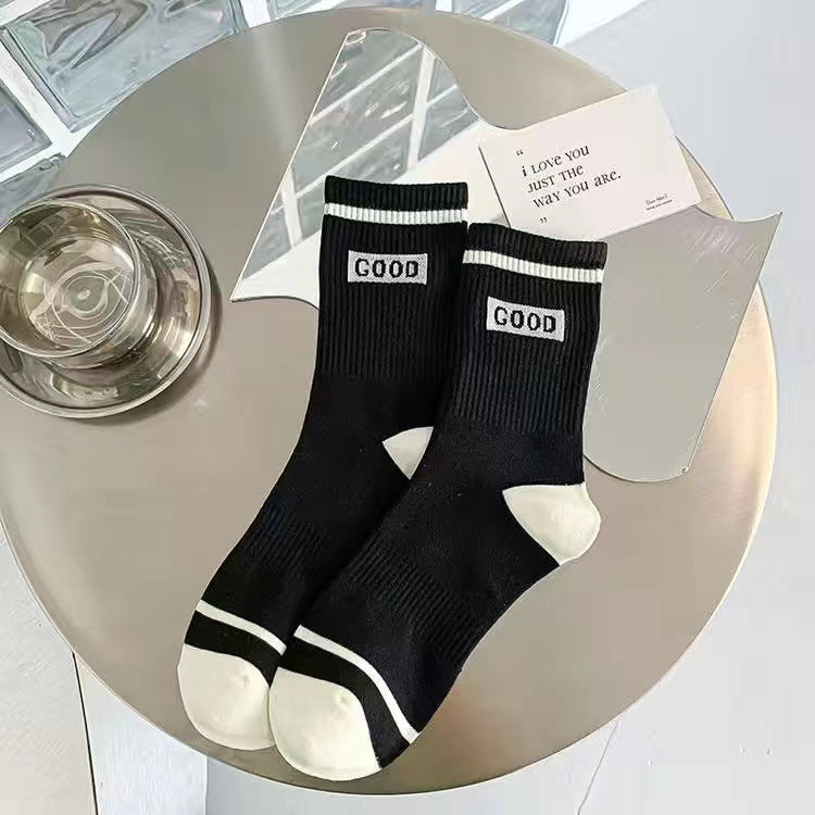 Crew Socks for Women | Black White Trendy Athletic Casual Socks
