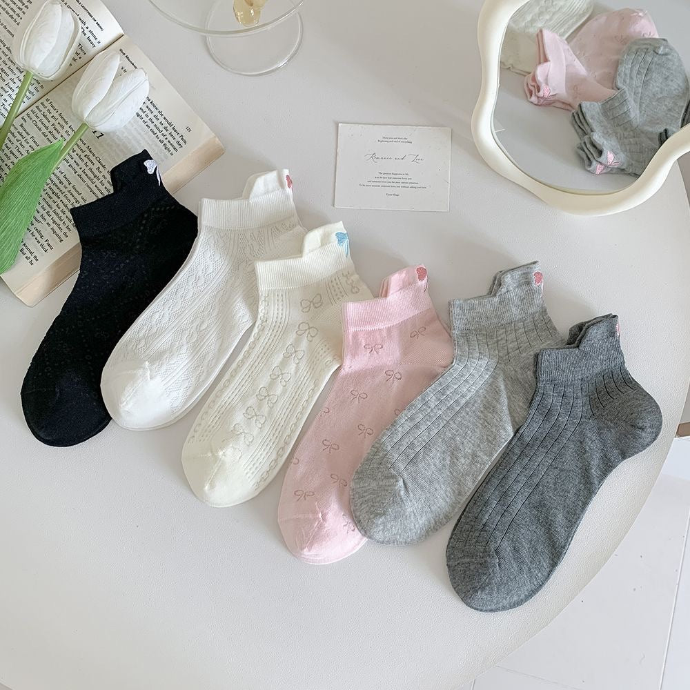 Bow Embroidered Ankle Socks for Women | Breathable Summer Mesh Socks