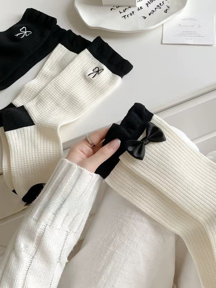 Cotton Bow Crew Socks for Women | Balletcore Casual Socks