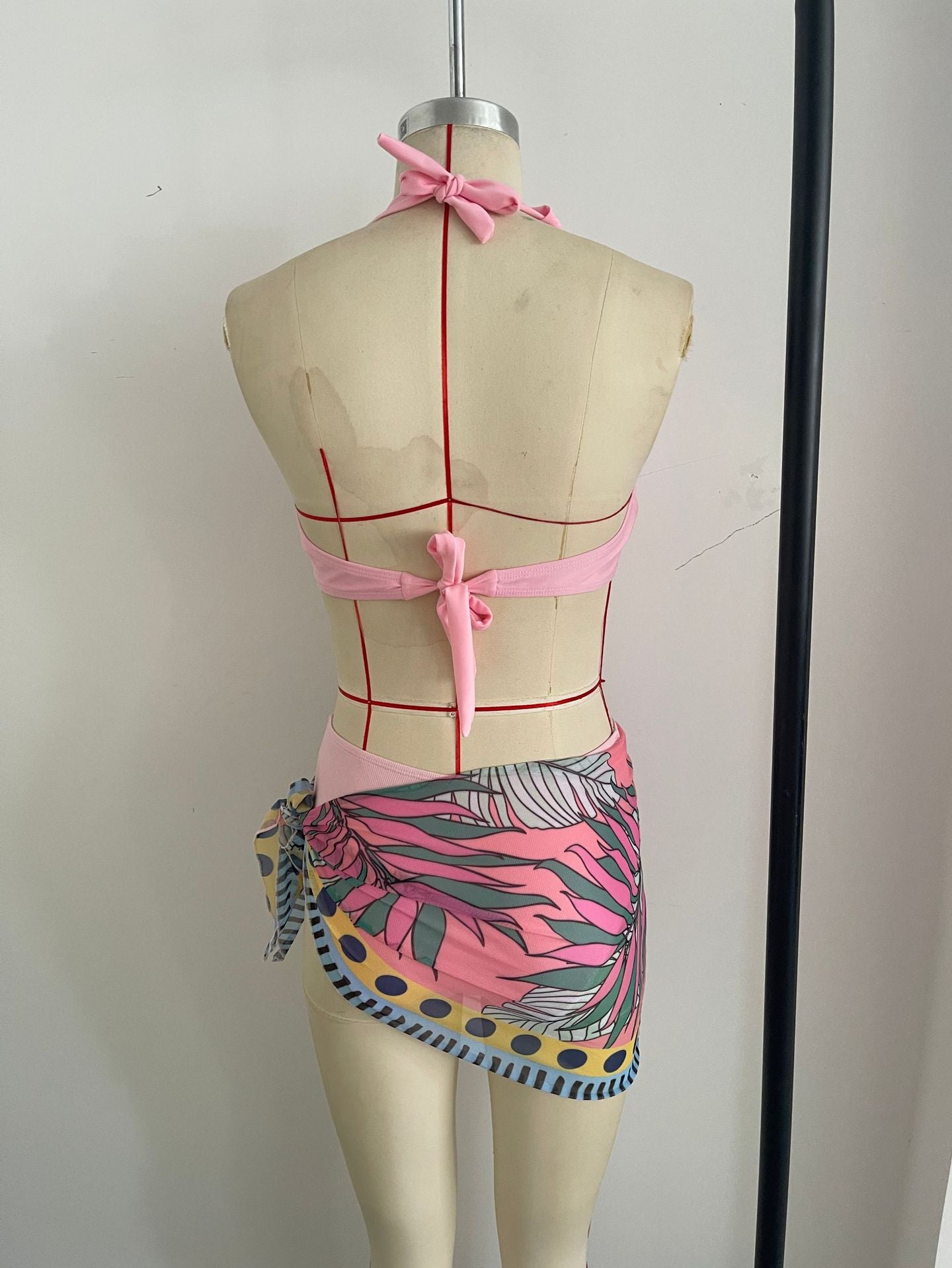 Barbie Pink Halter 3-Piece Bikini Set | Women's Beach Swimwear