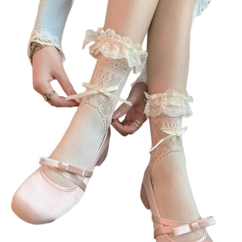 Lace Bow Crew Socks | Women's Ballet Summer Socks for Mary Janes