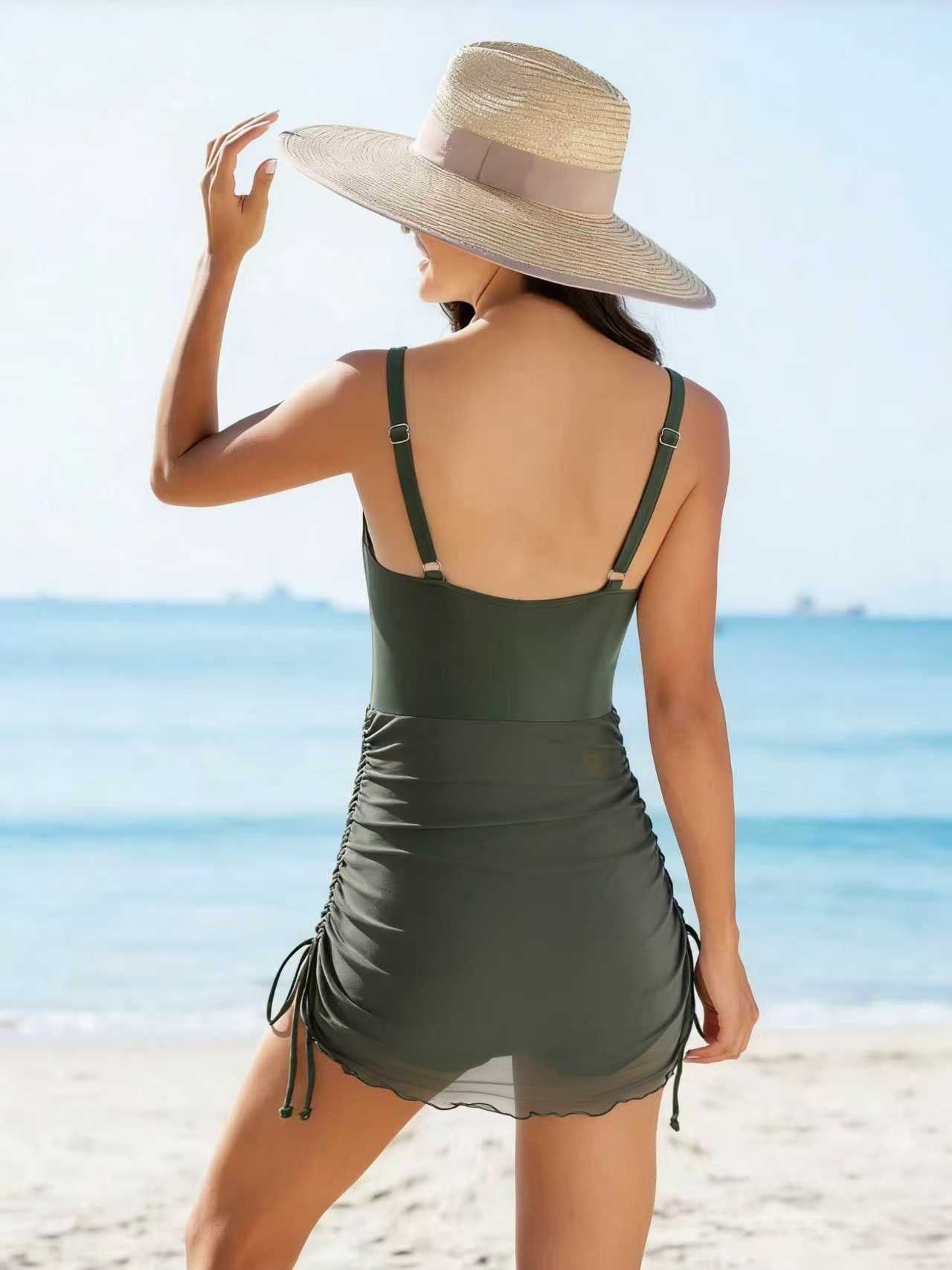 Adjustable Drawstring Skirted One-Piece Swimsuit | Flattering Swimwear
