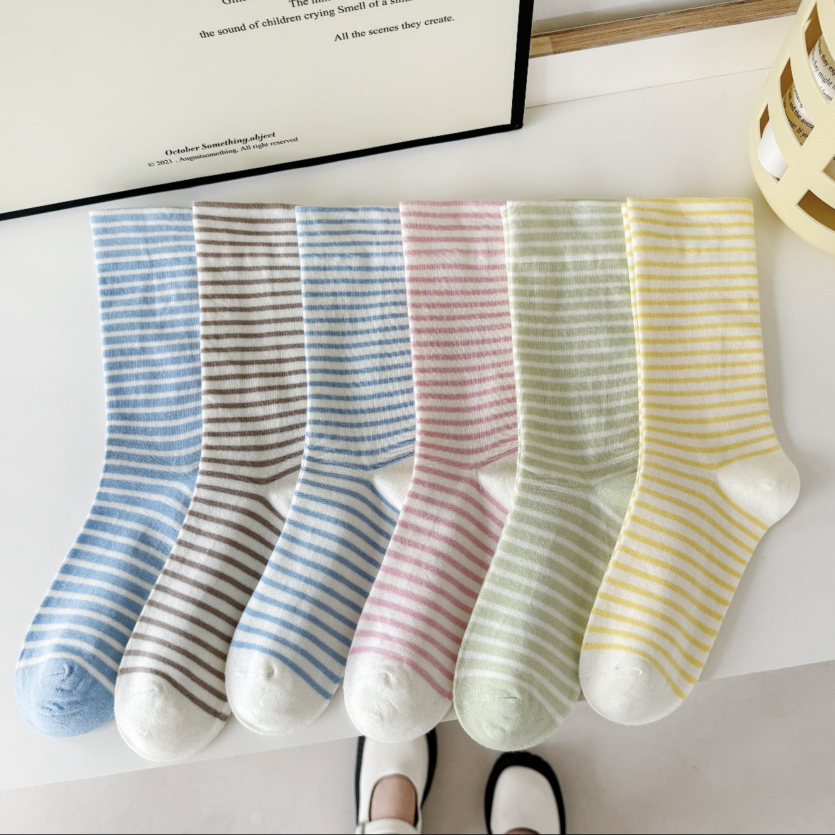 Soft Striped Cotton Crew Socks for Women | Loose Top Comfort