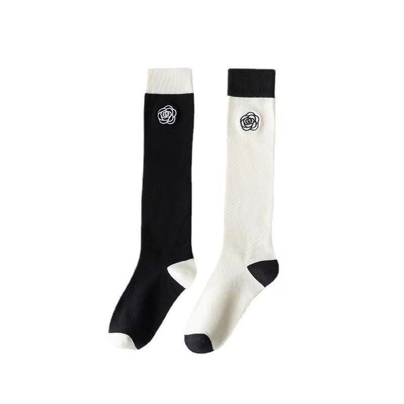 Embroidered Camellia Knee High Socks for Women | Chic JK Style