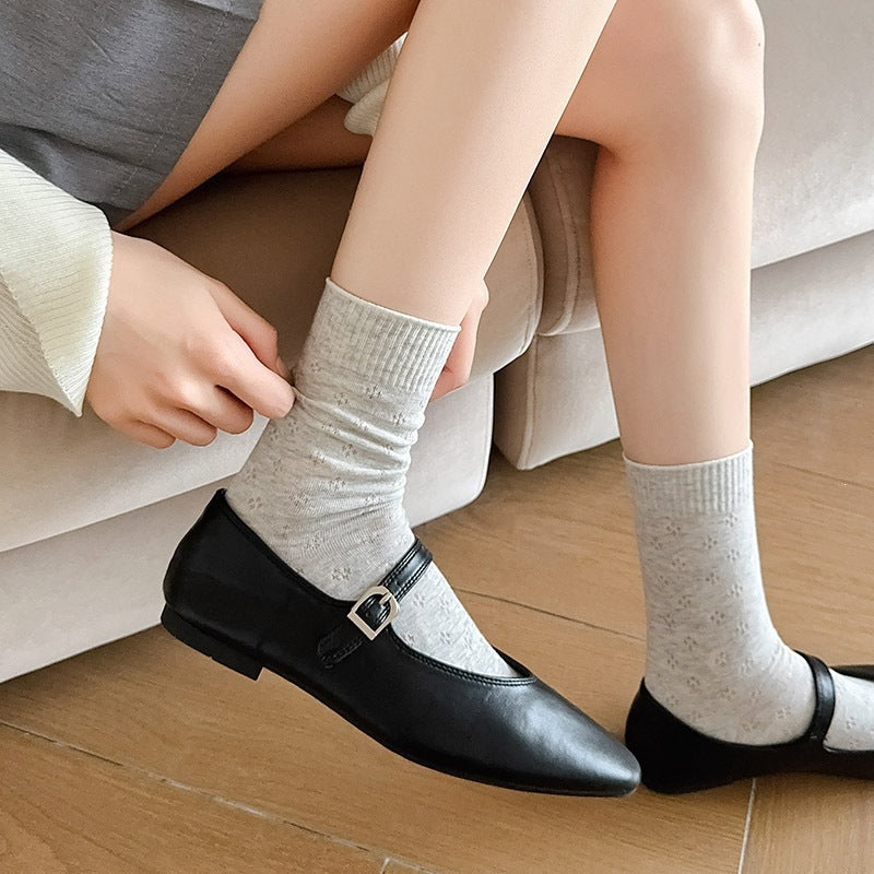 Clover Pattern Crew Socks for Women | Breathable Thin Summer Socks