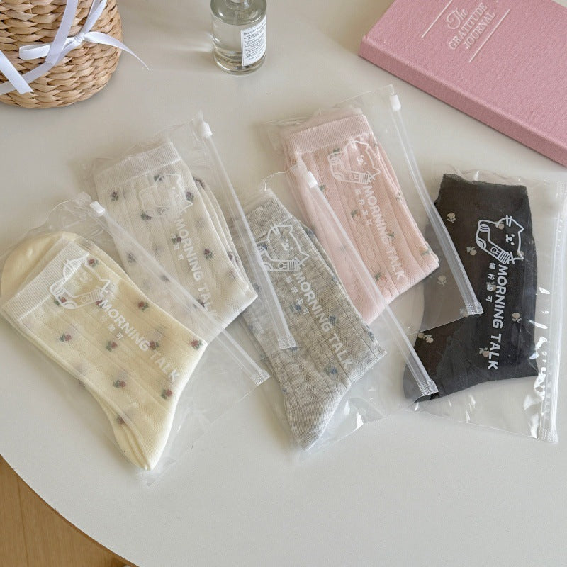 Floral Mesh Cotton Crew Socks for Women | Breathable Spring Summer