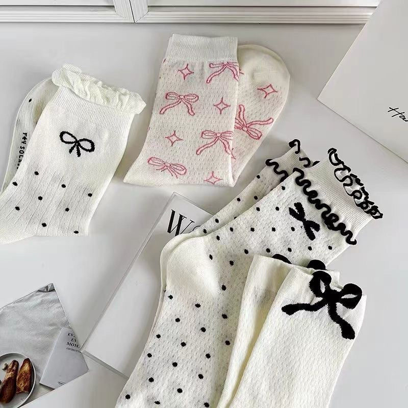 Balletcore Bow Crew Socks for Women | Breathable Summer Socks