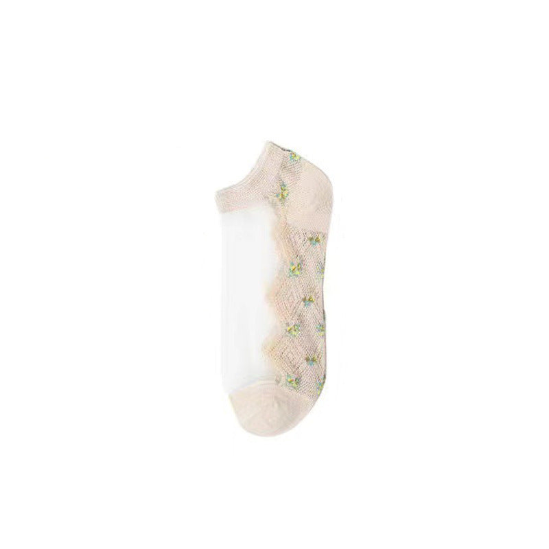Sheer Floral Ankle Socks for Women | Breathable Cotton Sole Summer Socks