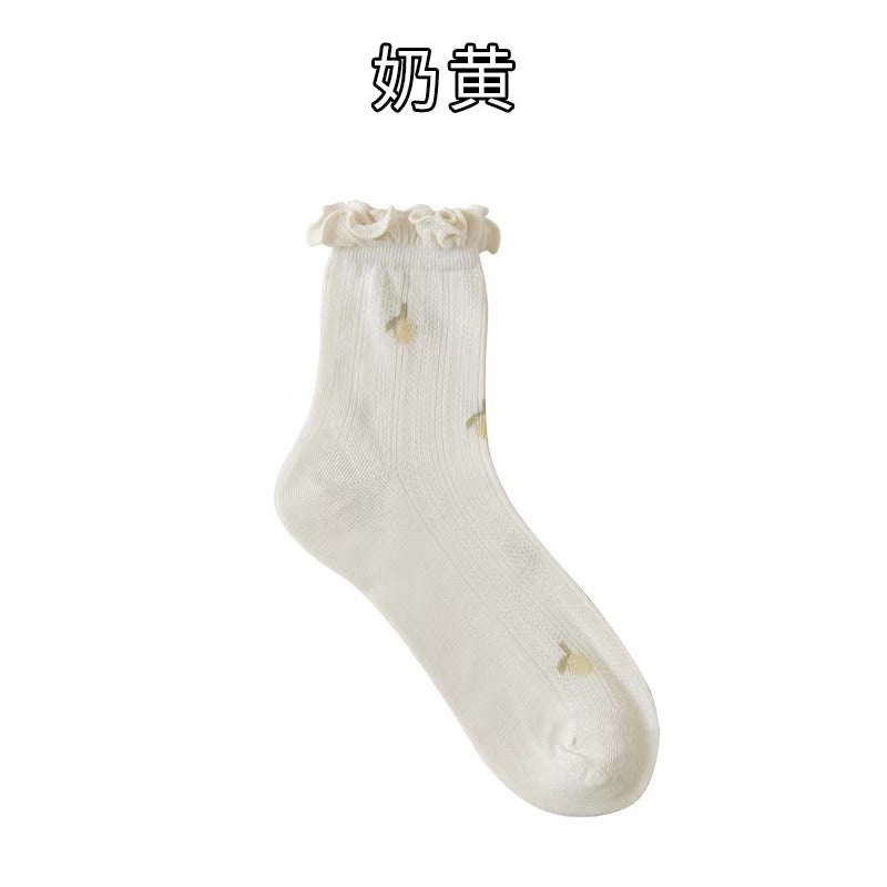 Breathable Ruffled Crew Socks | Thin Summer Women's Mid-Calf Socks