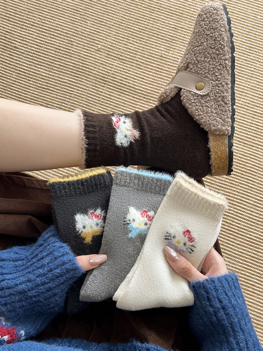 Cute Cozy Wool Crew Socks | Warm Winter Fuzzy Socks for Women