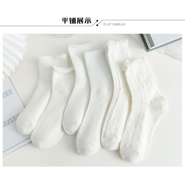 White Ruffled Crew Socks | Cute JK Style Cotton Women's Socks