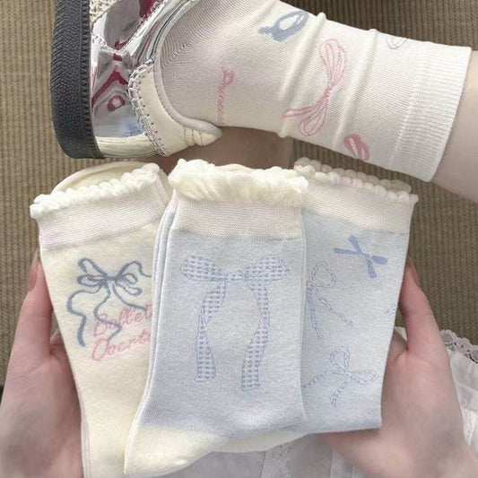 Cute Bow Crew Socks for Women | Lightweight Spring Cotton Socks