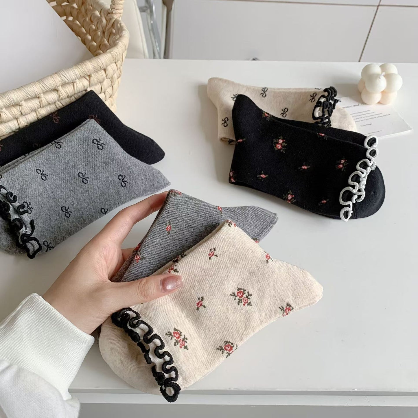 Vintage Ruffled Crew Socks | Cute Patterned Women's Everyday Socks