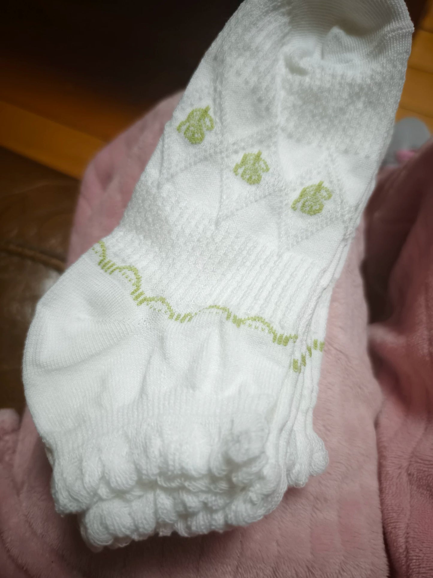 Cute Ruffled Ankle Socks for Women | Fresh White Green Cotton Socks