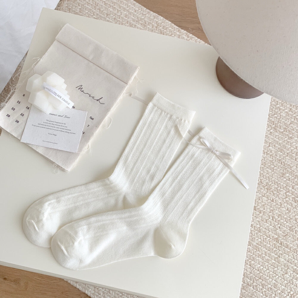 White Patterned Crew Socks for Women | Summer Thin Mary Jane Socks