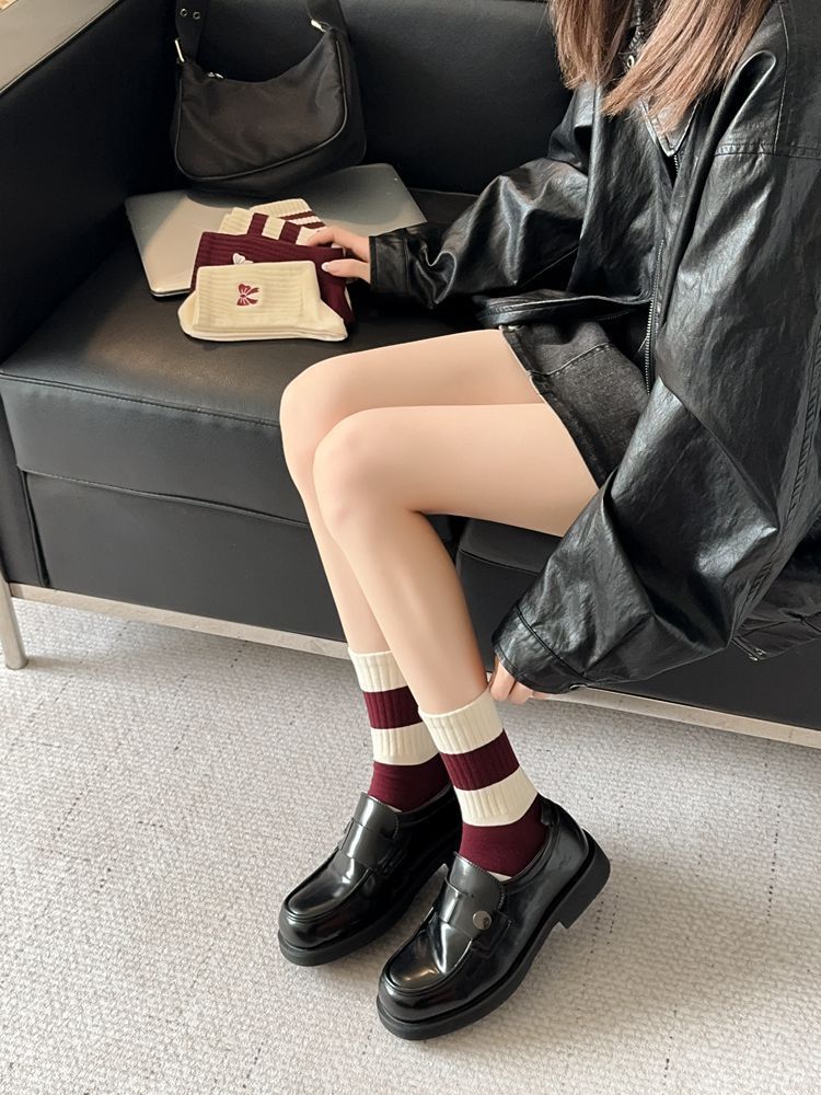 Cute Crew Socks for Women | Burgundy Casual Mid-Calf Socks