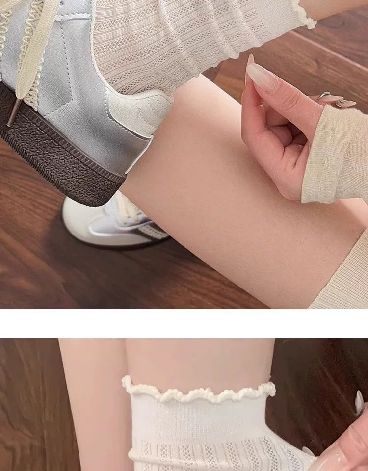 Lace Trim Crew Socks for Women | Breathable Mesh Summer Socks