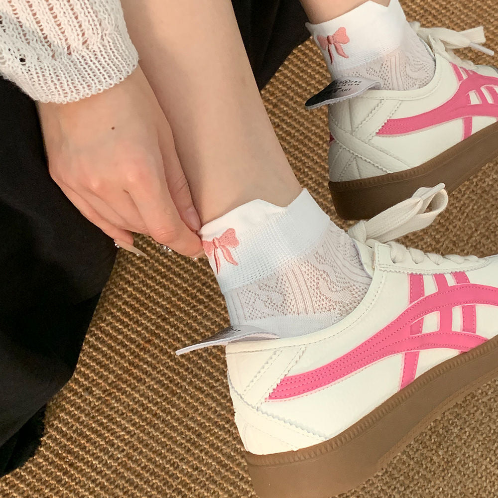 Bow Embroidered Ankle Socks for Women | Breathable Summer Mesh Socks