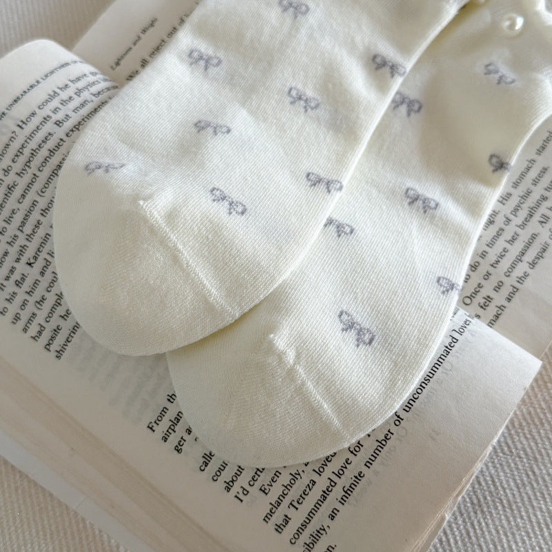 Bow Ruffle Ankle Socks for Women | Thin Summer Patterned Cotton Socks