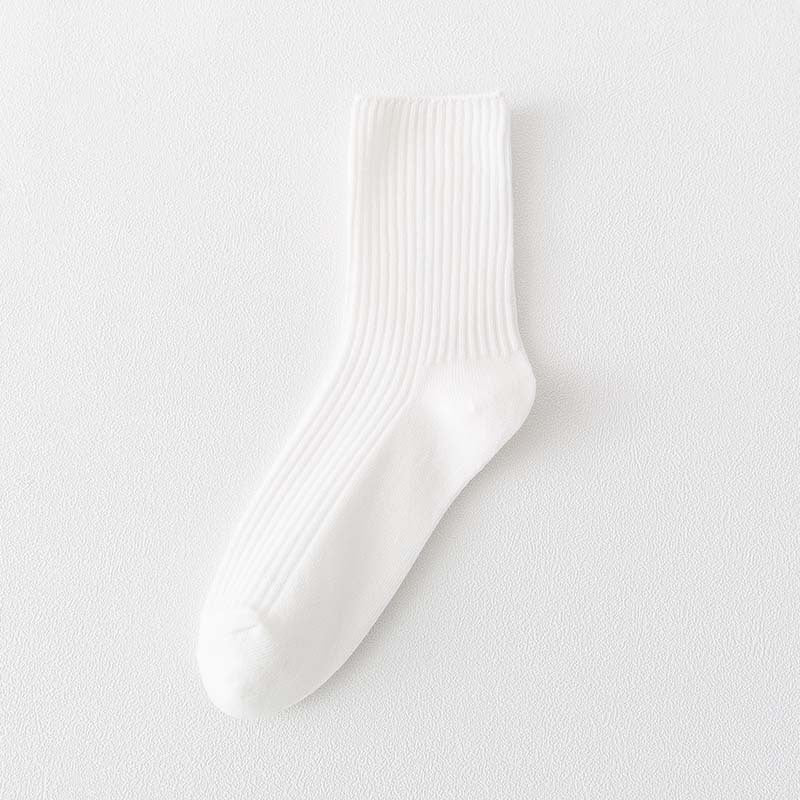 Ribbed Cotton Crew Socks for Women | Neutral Winter Slouch Socks