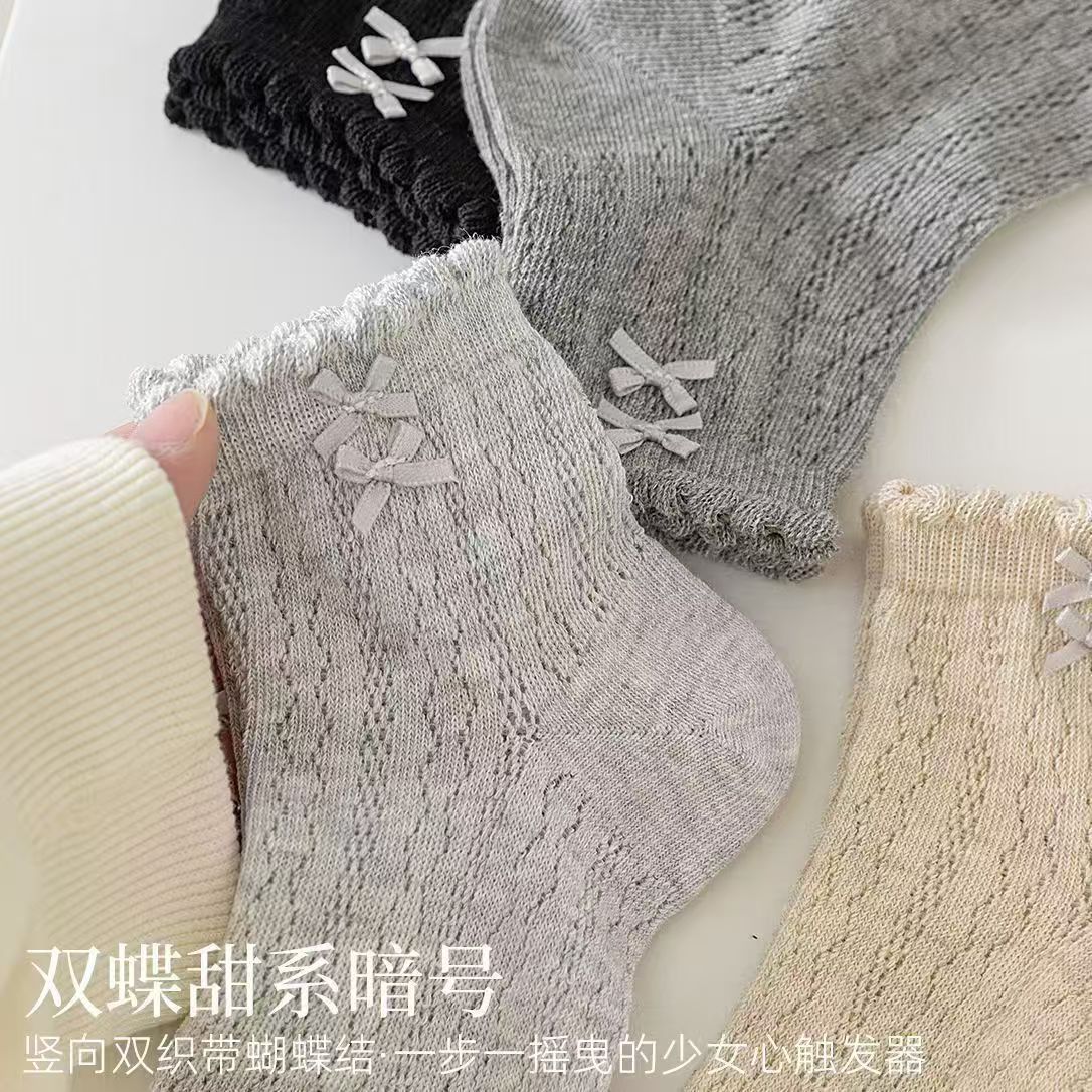 Cute Bow Ankle Socks for Women | Breathable Thin Summer Mesh