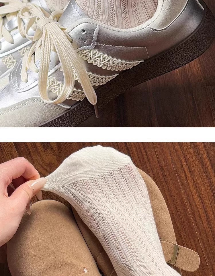 Lace Trim Crew Socks for Women | Breathable Mesh Summer Socks