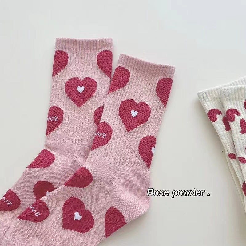 Cute Patterned Pink Crew Socks for Women | Trendy Casual Socks