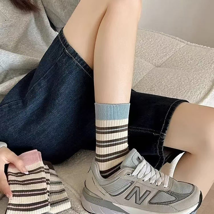 Striped Crew Socks for Women | Casual Trendy Everyday Cotton Socks