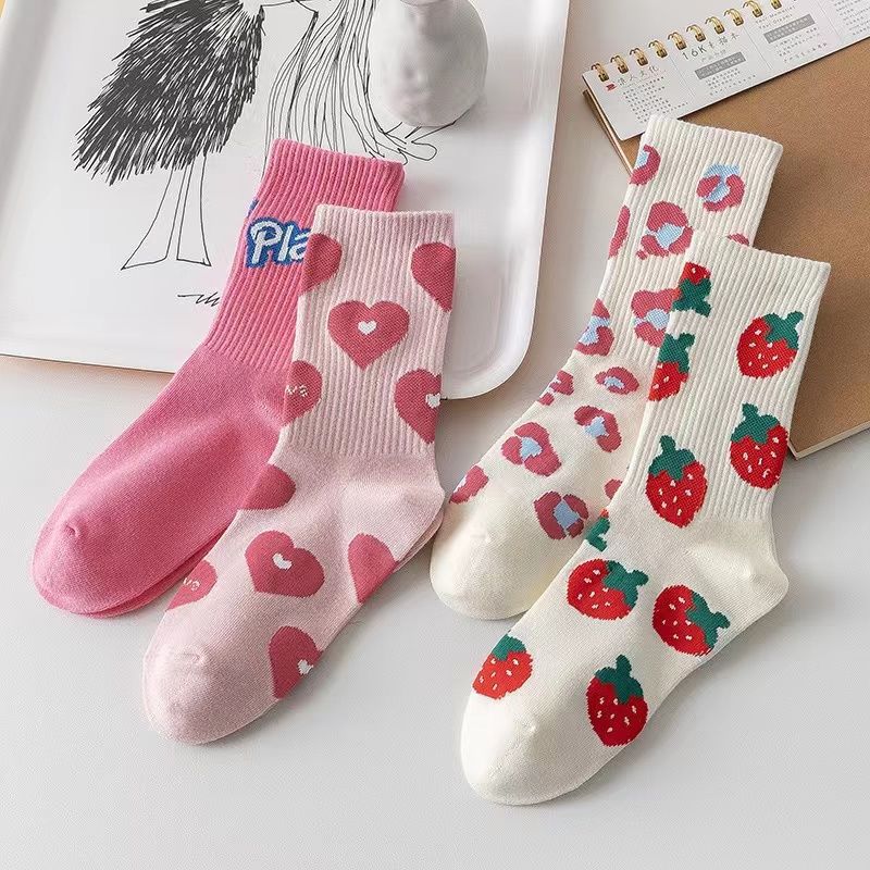 Trendy Patterned Cotton Crew Socks for Women | Cute Casual Socks