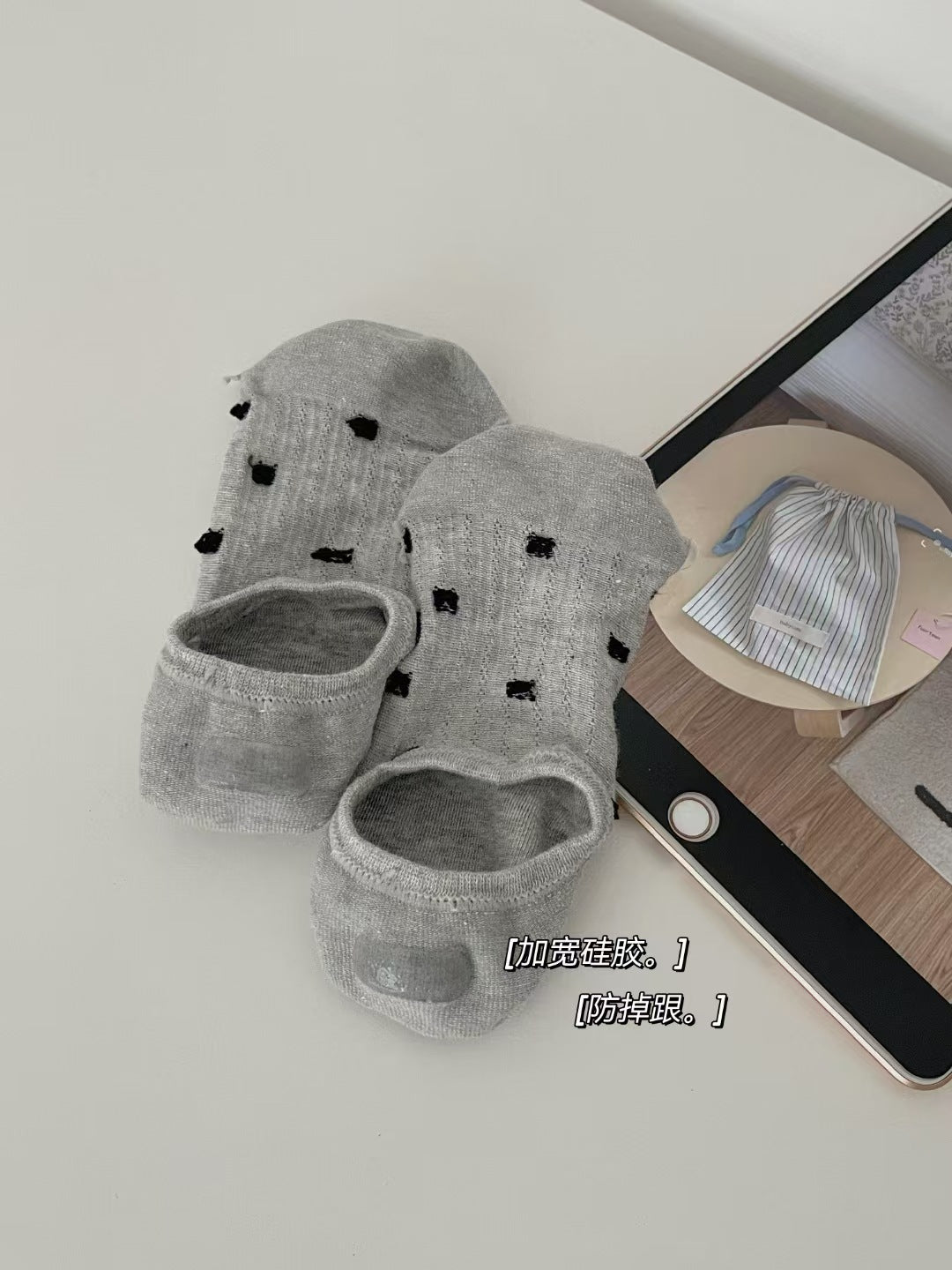 Bow No Show Socks for Women | Non-Slip Cotton Summer Socks