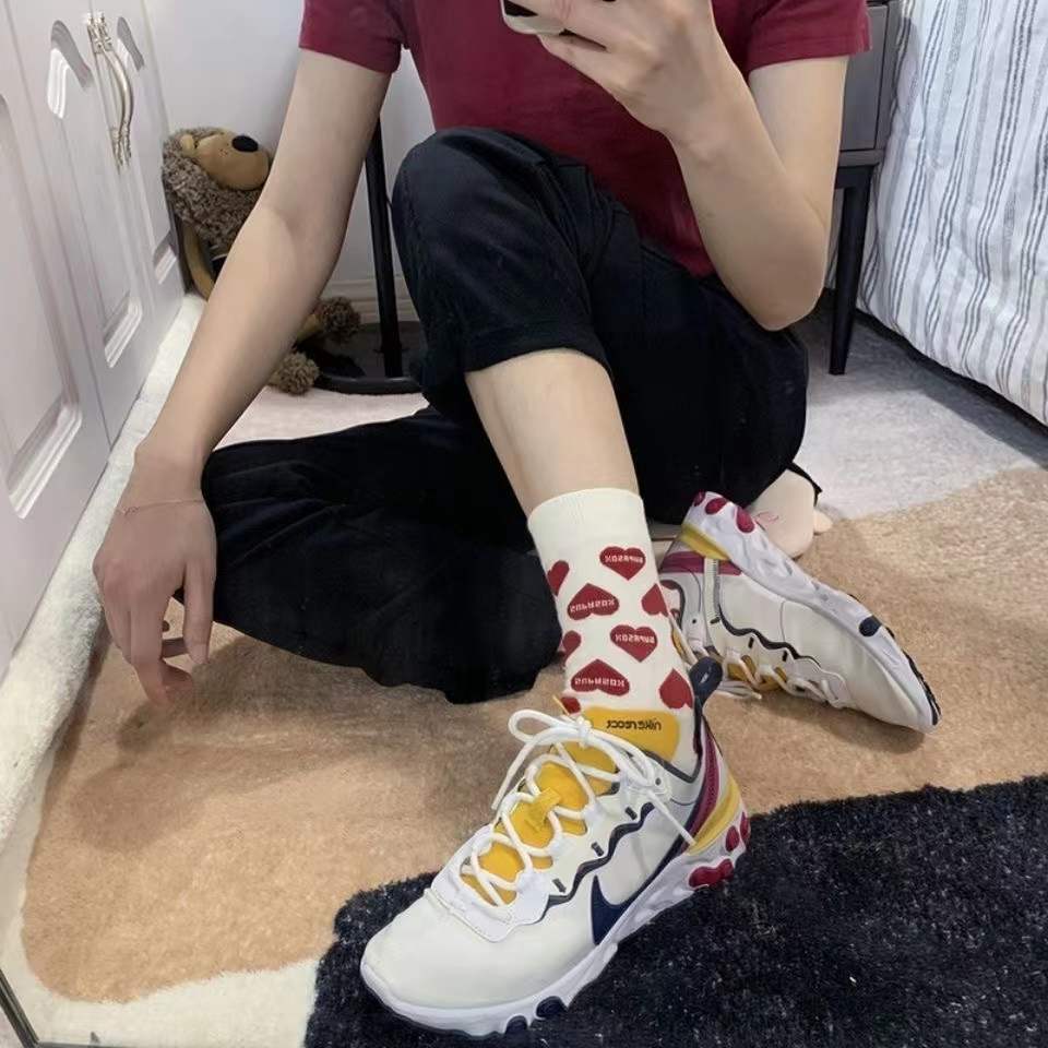 Cute Heart Print Crew Socks for Women | Soft Cotton Casual Socks
