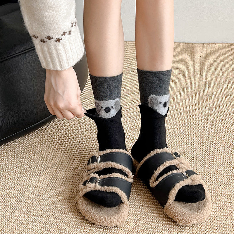 Cozy Cotton Cartoon Crew Socks for Women | Warm Winter Everyday Socks