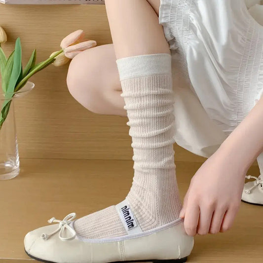 Breathable Mesh Calf Crew Socks | Ballet Miu Style Summer Socks for Women