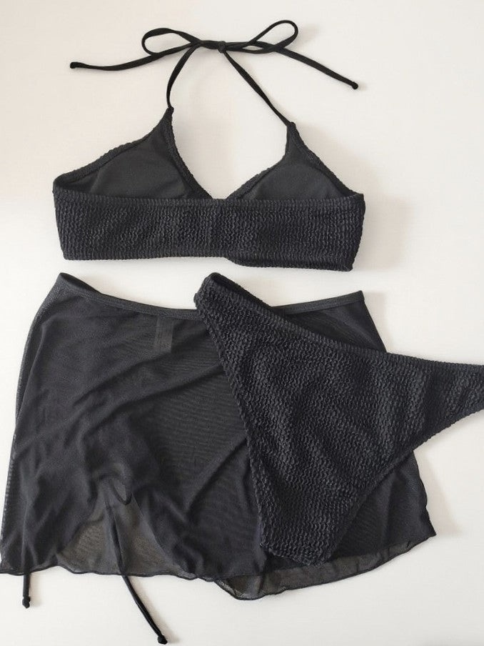 Textured Halter Mesh Skirt Bikini | Sexy Women's Beach Swimwear