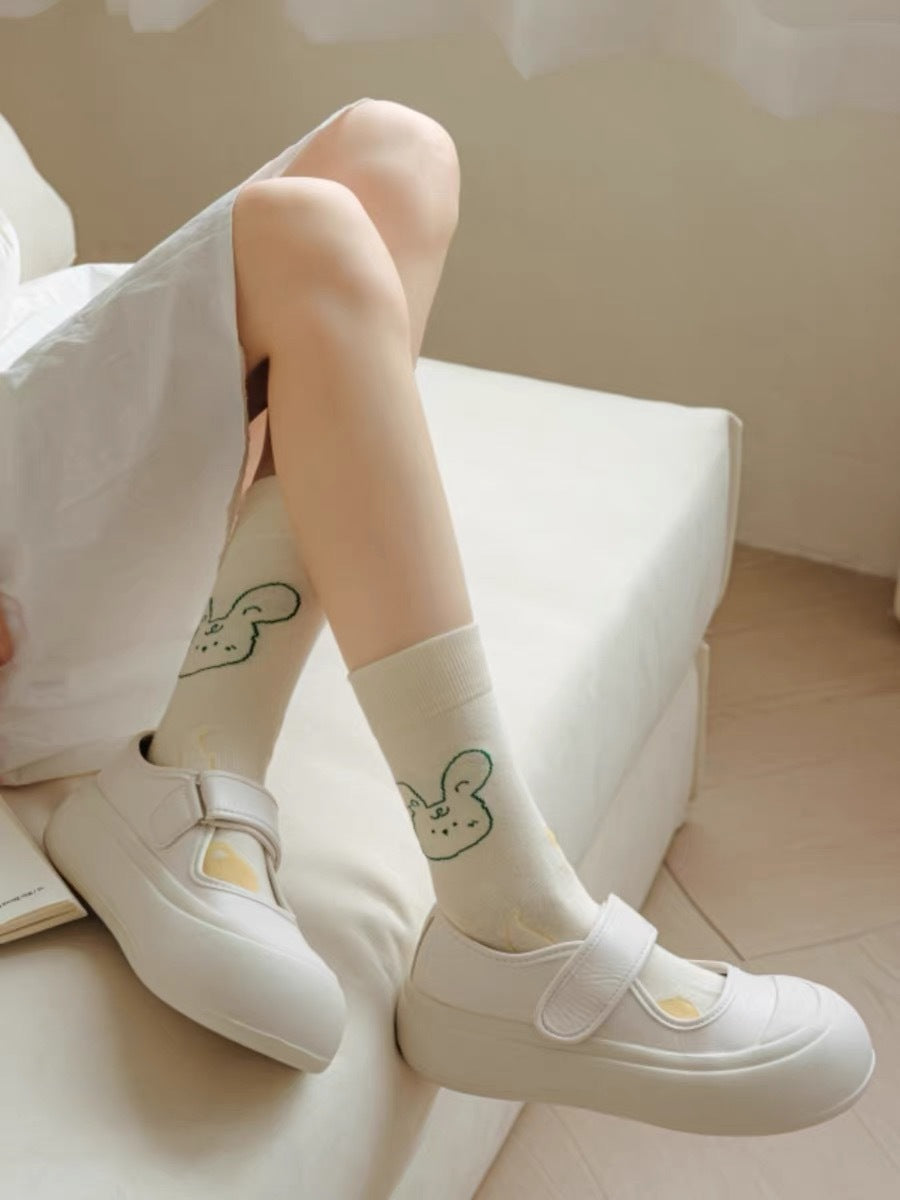 Cute Cream Novelty Crew Socks for Women | Casual Patterned Socks