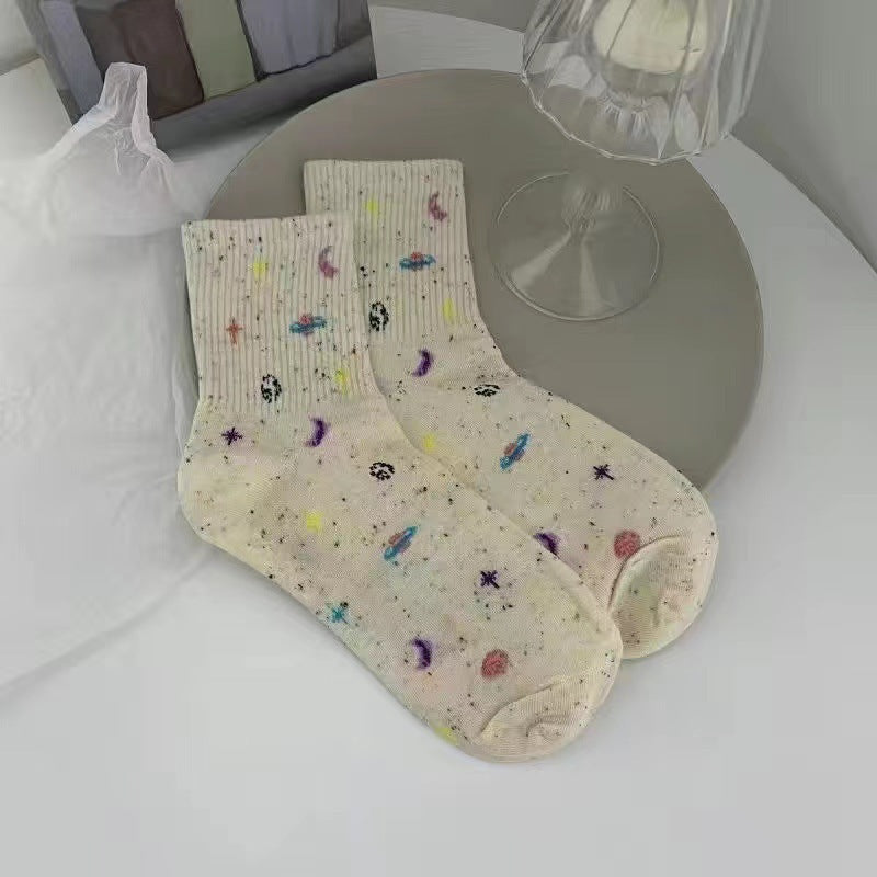 Women's Starry Patterned Crew Socks | Soft Cotton Novelty Socks