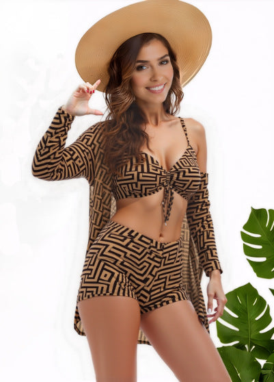 Geometric Print Sexy 3-Piece Bikini Set | Women's Resort Swimwear