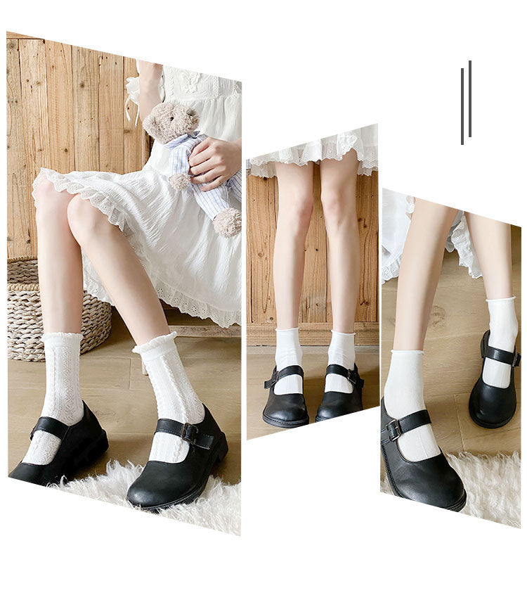 White Ruffled Crew Socks | Cute JK Style Cotton Women's Socks
