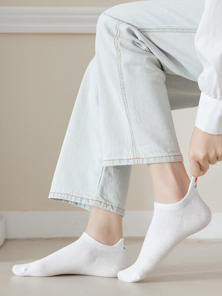 Cute Embroidered No-Show Socks | White Breathable Cotton For Women