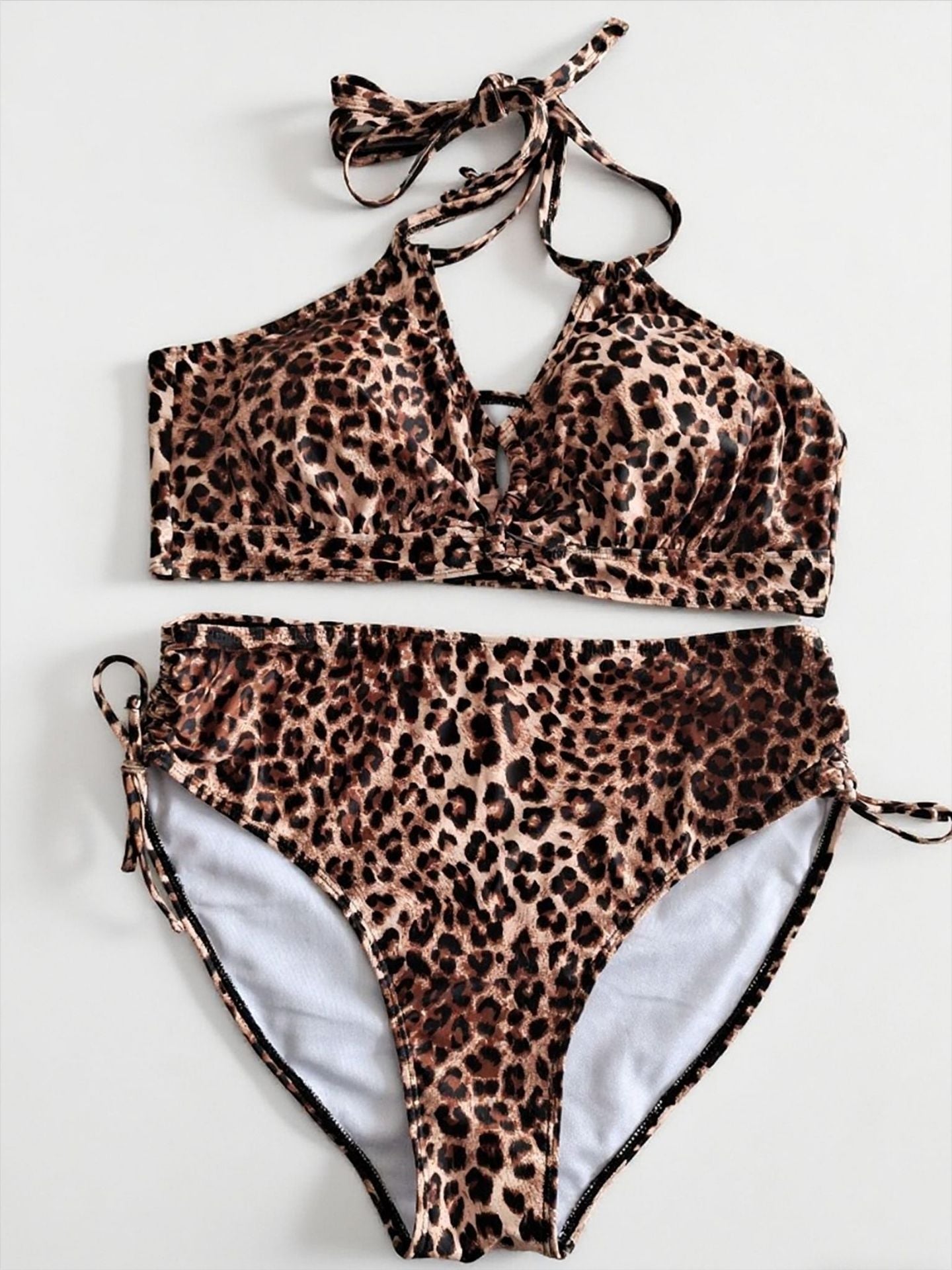 Plus Size Leopard Halter Tie-Side Bikini | Women's Beach Swimwear