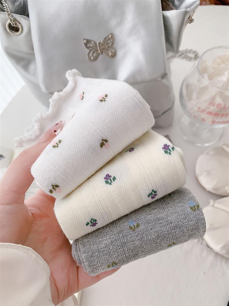 Floral Ruffle Crew Socks for Women | Thin Breathable Spring Socks